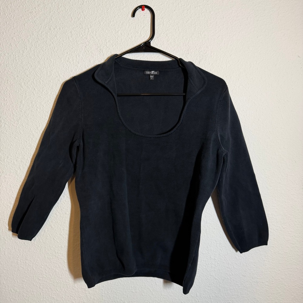 Sculpture Silk Womens Black Long Sleeve Open Scoop Neck Knit Top Size Large